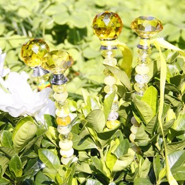 119 Pcs Garden Stake DIY Fairy Wand Plant Stake with Yellow Large Hole Beads Crystal Diamond Stopper Top 4 Stainless Steel Threaded Rod Beaded Garden Stakes for Outdoor Indoor Yard Patio Decorations