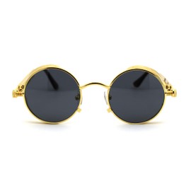 Ultra Narrow Kid Size Steam Punk Round Circle Lens Victorian Sunglasses Gold Black