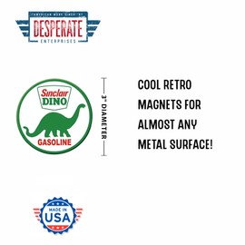 Desperate Enterprises Sinclair Dino Gasoline Round Refrigerator Magnet, 3" Diameter