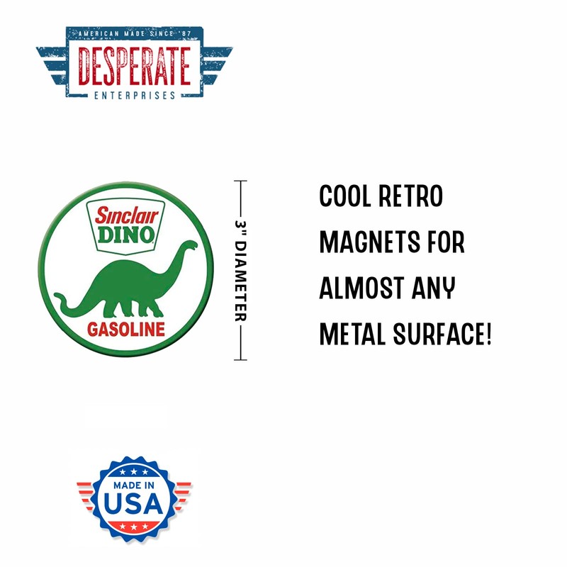 Desperate Enterprises Sinclair Dino Gasoline Round Refrigerator Magnet, 3" Diameter