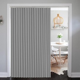 SK Studio Magnetic Folding Door Curtains Accordion Style Closet Curtains Room Divider Pleated Drapes with Hooks for Office Bathroom Bedroom Doorway, 1 Panel, Grey, W44 x L77
