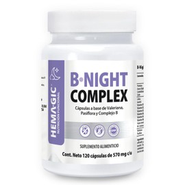 B Night Complex - Fórmula de 9 Vitaminas B - Suplemento | 120 Cápsulas de 570 mg, Alta Biodisponibilidad, Valeriana, Pasiflora, Colina e Inositol