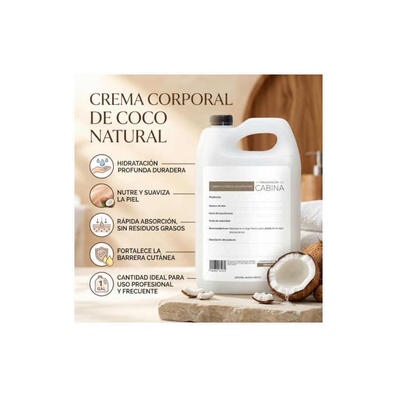 Crema Corporal Líquida Vegana de Coco 1 Galón