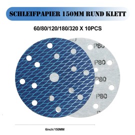 GZKTY Pack of 50 150 mm Velcro Sandpaper, Eccentric Sanding Discs, 15-Hole Grain 60/80/120/180/320 Sanding Pads, Abrasive Resistant to Clogging for Random Orbital Sander Sanding Machine Polishing