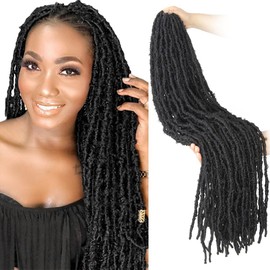 24 Inch Light Weight Butterfly Locs Crochet Hair 6 Packs Long Distressed Butterfly Faux Locs Crochet Hair, 2# 2#(Off Black)