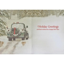 Holly Christmas Bonnie Mohr Vintage Pickup Truck Car With Wreath Bird Greeting Card