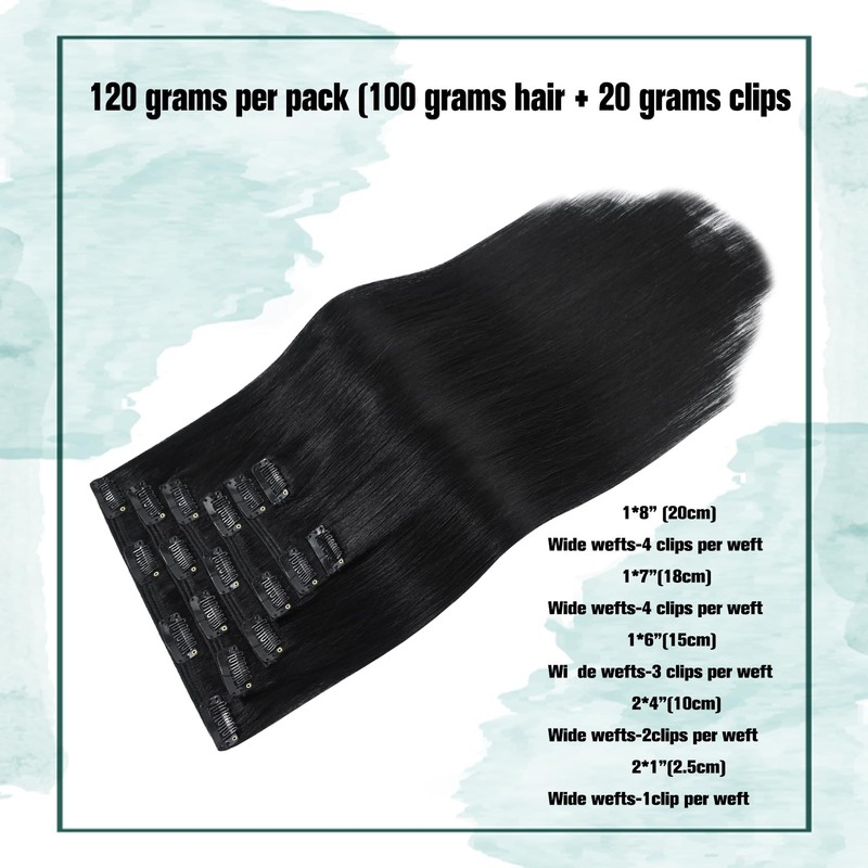 Naturl Black Clip in Hair Extensions 120 Grams/4.2 Ounce 100%