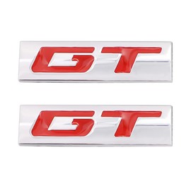 CARRUN 2 Pcs GT Emblem 3D Metal Nameplate Badge Decal Car Side Rear Front Trunk Bumper Badge Sticker For Genesis Ford Mustang (Silver Red)