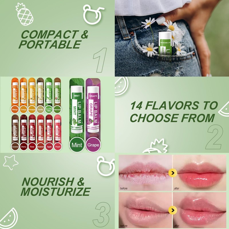 Yopela 14 Pack Lip Balm Bulk with Vitamin E and