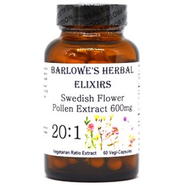 Barlowe's Herbal Elixirs Swedish Flower Pollen Extract Supplement - 20:1 Extract - 600mg - 60 Veggie Capusles - Bottled in Glass