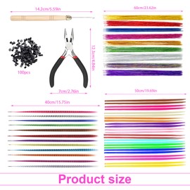 LNSYSNS 66 Stück Haarsträhnen Kinder, Bunte Haarverlängerungs Set Vollständig Ausgestattete Werkzeuge, Hair Tinsel mit 100 Perlen Ponytail Braids Clip