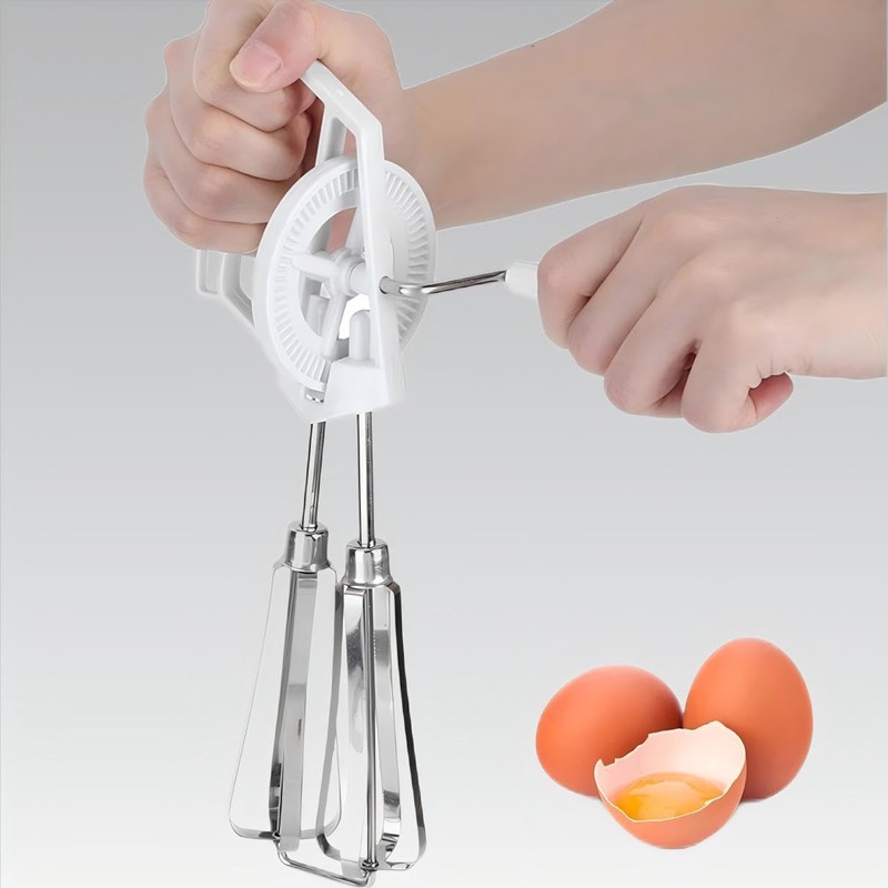 VIFER Rotary Hand Whisk Stainless Steel Hand-Held Egg Beater Manual