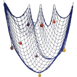 YSTrillion Fish Net Décor Blue, Fischernetz Deko,Muscheln Deko Netz,Dekoratives Fischernetz im Mediterranen Stil mit Farbigen Muscheln für Heimdekoration,Themenbar 100 x 200 cm,Blau