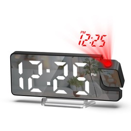 AMIR Projection Alarm Clock for Bedroom, 7.9 in Display LED Alarm Clock with 180° Rotatable Projector, Digital Clock with Brightness,Large Screen,Temperature for Heavy Sleepers, Snooze