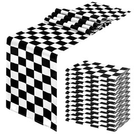 12 Pack Checkered Table Runner, Polyester Classic Black and White Checkerboard Racing Flag Road Theme Elegant Tablecloth Design for Anniversary Wedding Birthday Party Decor Indoor Outdoor(12x72 Inch)