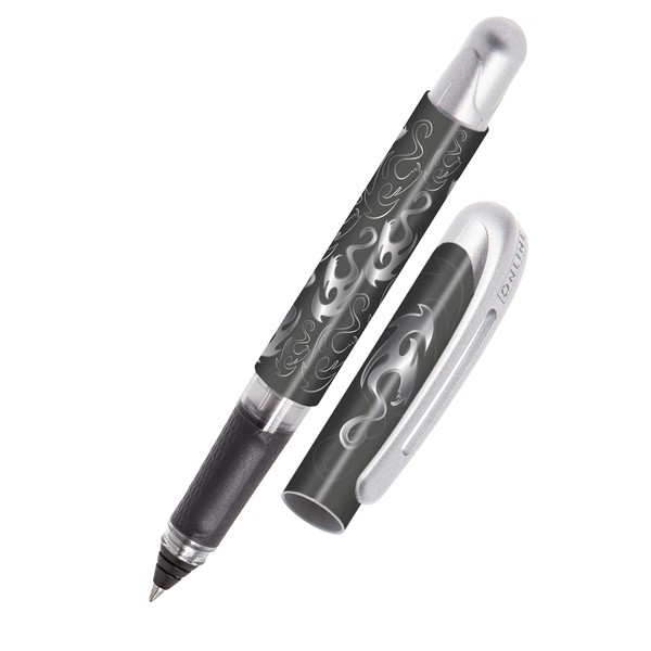 ONLINE ergonomic rollerball pen Silver Phoenix for school & college soft grip part for left- and right-handed for standard ink cartridges, refillable pens for beginners, pupils, students