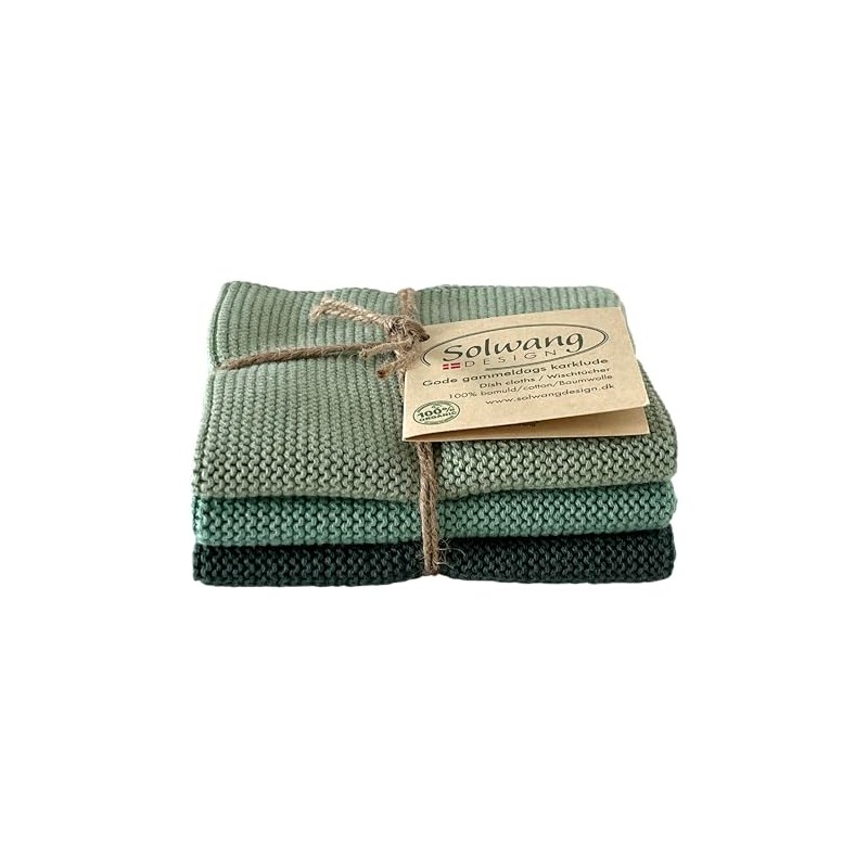 Solwang 3-Piece Danish Cotton Dishcloths in 100% Certified Organic Cotton