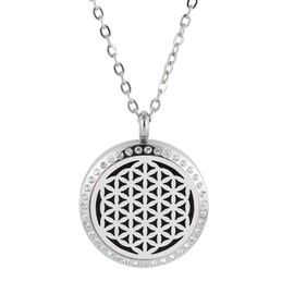 316L stainless steel flower of life aromatherapy pendant 20mm 25mm 30mm perfume diffuser necklace LR9BJ (30mm silver stone)