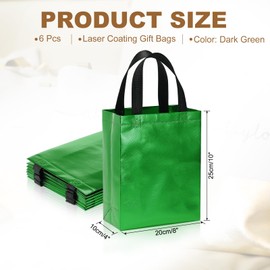 PATIKIL Dark Green Gift Bags with Laser Coating, 6pcs Reusable Goodie Bags with Handle for Wedding Birthday Party Shopping Cosmetic, 8" x 4" x 10"