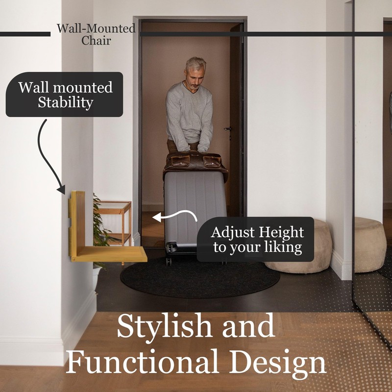 Wall-Mounted Foldable Chair – Bamboo Wood Folding Bench Seat for