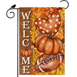 ZAEW Fall Welcome Pumpkins Football Love Heart Maple Leaves Autumn Garden Flag Yard Flag 12x18 Inch Double Sided Small Mini Yard Outdoor Outside Farmhouse Holiday Decoration