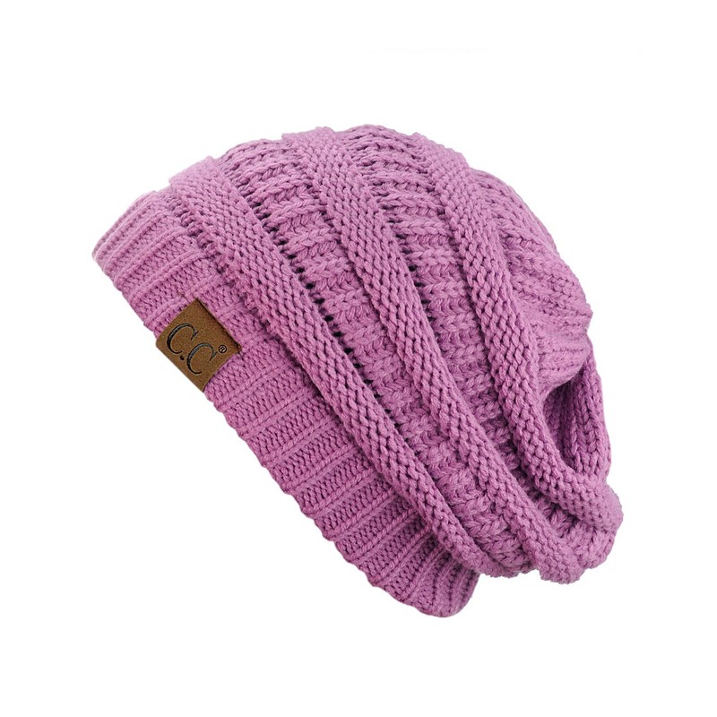 C.C Gorro de punto trenzado, grueso, suave, elástico, cálido, Lavanda