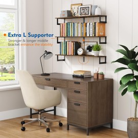 Harwaya Harwaya Floating Shelves for Wall 36 Inches Long 8 Inch Deep, Large Wall Book Shelves for Bedroom, Rustic Wood Hanging Bookshelf for Living Room Office Kitchen Closet Organizers and Storage - Set of 3