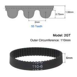 sourcing map 10pcs 2GT Timing Belt Closed Loop Rubber Belts 110-2GT-6, 6mm Width x 110mm Length, 3D Printer Timing Belt