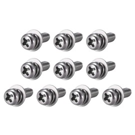 sourcing map M4 x 12mm Stainless Steel Phillips Pan Head Machine Screws Bolts Combine with Spring Washer and Plain Washers 10pcs
