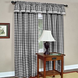 Achim Home Furnishings Tie Up Shade Buffalo Check Window Curtain, 42 in x 63 in, Black & White