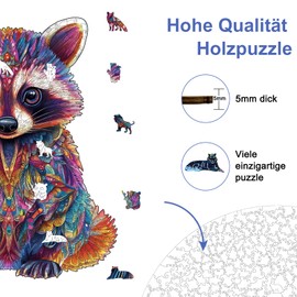 Wooden Puzzle Adult, Raccoon Unique Wooden Puzzle, Animal Shape Wooden Puzzle with Gift Box, 330 Pieces, L - 30.7 x 41 cm