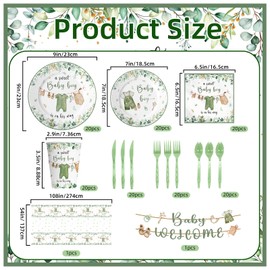 Kilyparty 142pcs Greenery Gender Reveal Baby Shower Supplies Party Boho Greency Party Decorations Tableware Set Dessert Plates Napkins Forks for 20 Guests (Green)