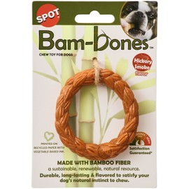 SPOT Bam-Bones Braided Ring - Made with Strong Bamboo Fiber, Durable Long Lasting Dog Chew Toy for Light to Moderate Chewers, for Adult Dogs & Teething Puppies Under 25lbs, 3in, Hickory Smoke Flavor