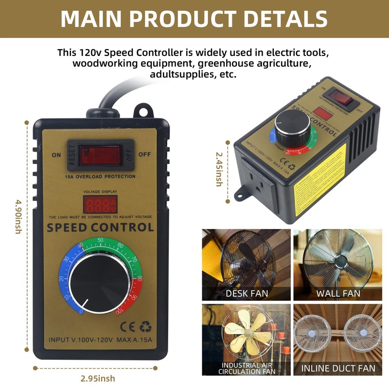 AC Motor Speed Controller 100V-120V, 15A Max – Electric Fan