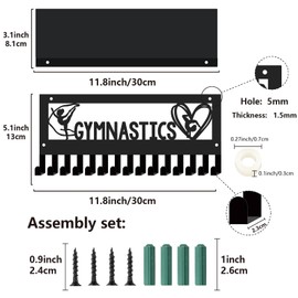 CREATCABIN Gymnastics Medal Holder with Shelf Sports Medal Trophy Hanger Display Rack Wall Mount Frame Decor Metal Medal Hooks for Hanging Medals Ribbons Dancer Athlete Medalist 11.8 x 5.1Inch Black