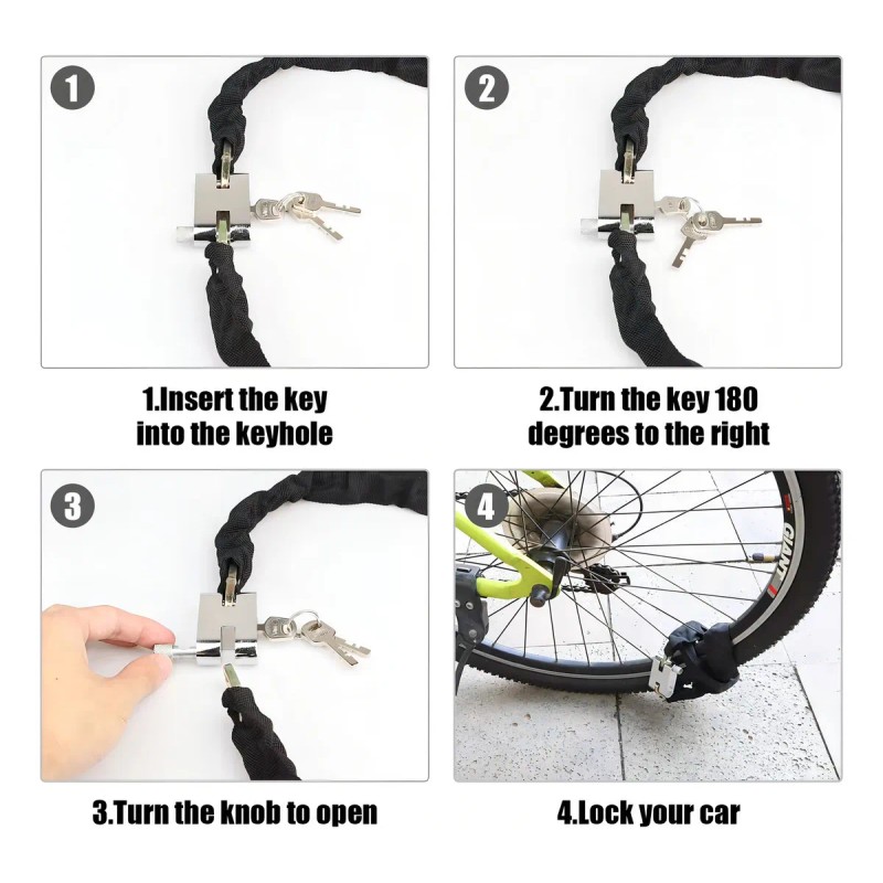 1.2 M Candado De Cadena Antirrobo Para Bicicleta Y Moto