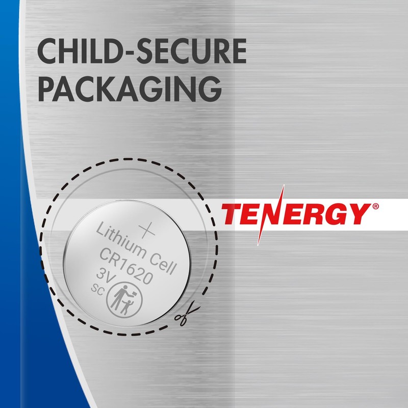 Tenergy CR1620 3V Lithium Button Cell Battery, for Car Keys,