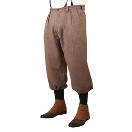 Historical Emporium Men's Wool Blend Herringbone Tweed Knickers, Victorian and Edwardian Short Pants with Suspender Buttons 30 Brown