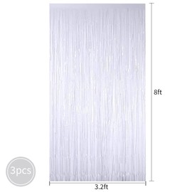 3Pcs White Metallic Tinsel Foil Fringe Curtains, 3.28ft x 8.20ft White Photo Booth Backdrop Streamer Curtain,Photo Booth Props, Bachelorette Party Supplies, Birthday, Christmas,New Year Decorations