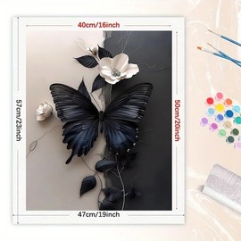 Butterfly Paint by Numbers Kit for Adults - DIY Black Butterfly and White Flowers Painting on Canvas 16x20 Inches,Acrylic Paint Set,Suitable for Beginners,Nature Art for Home Decoration/Gift