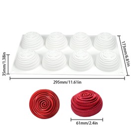 Silicone Mousse Mold – 8-Cavity Dessert Molds for Cheesecake, Chocolate, Jelly, Pudding, Ice Cream – Flexible, Non-Stick, BPA-Free Baking Mould 3D Rose