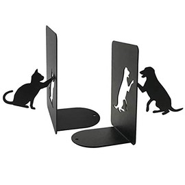 PandS Dog Cat Non Slip Iron Bookends, Books Organizer, for Dog Lovers,Heavy Duty Decorative and Creative Metal Bookends,4.9×3.2×6.9 in (Black)