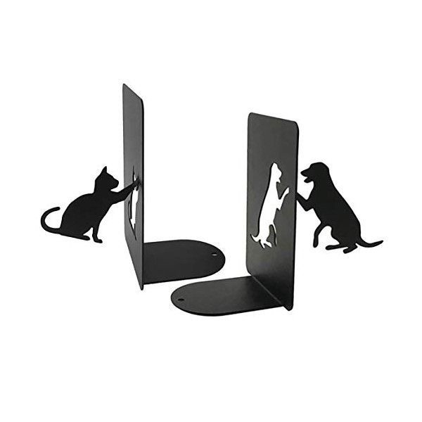 PandS Dog Cat Non Slip Iron Bookends, Books Organizer, for