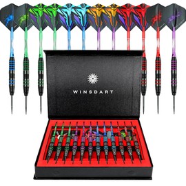 WINSDART Steel Tip Darts 12 Pack Set with Nonslip Iron Barrel Aluminum Dart Shafts and Flights Darts Sharpener an Gift Box (Multicolor 2-Darts-G)