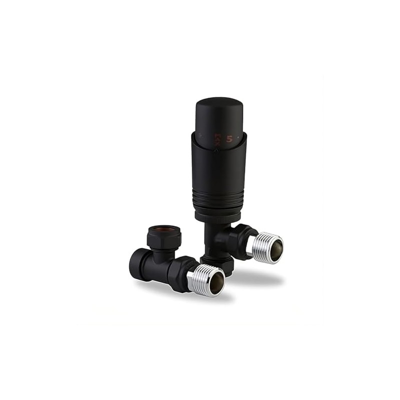 Team Controls Matt Black Angled Thermostatic TRV Radiator Valve &