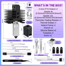 Hotend Kit for Bambu Lab P1P/P1S, 3D Printer Hot End Replacement with Hardened Steel Nozzle 0.2/0.4/0.6mm, High Speed & Temperature Extruder Heating Block Hot End for Bambu Lab P1P/P1S 3D Printers