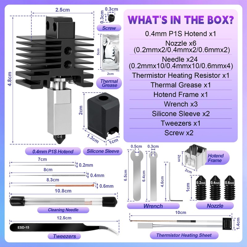 Hotend Kit for Bambu Lab P1P/P1S, 3D Printer Hot End