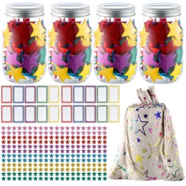 HFYZZ 4 Pcs Star Reward Jar Kit for Kids Including 240 Pcs Stars, 20 Pcs Name Tags and Storage Bag, Classroom Reward Jar for Kids Back to School Behavior Training Incentive Chart Reward Jar