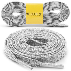 WEGOODZF Flat Glitter Shoe Laces: Metallic Silver Sparkle Shoelaces for Sneakers 47 inch -2Pair