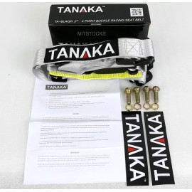 TANAKA 2X TANAKA UNIVERSAL LIGHT GRAY SILVER 4 POINT BUCKLE RACING SEAT BELT HARNESS 2"